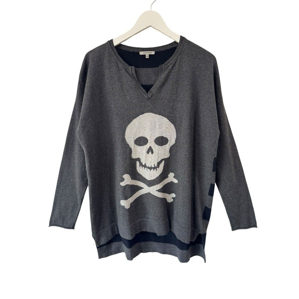Lisa Todd Skull Sweater Cotton Cashmere Striped Goth Grunge Oversized Medium